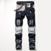 Men's Clothing Elastic Trousers Zipper Decoration Jeans Men's Ripped White Tide Pants Men's Clothing_mkmklike.com