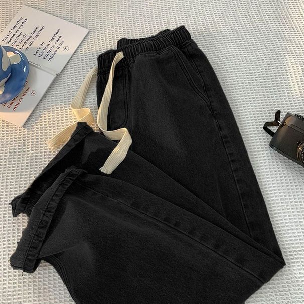 Men's Elastic Waist Work Jeans – Heavy Duty Relaxed Fit Carpenter Pants With Drawstring (S-5XL, Black/Blue/Grey)_mkmklike.com