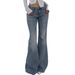 Women's Clothing Vintage High-Waisted Flared Jeans For Women - Stretch Denim Pants With Double Buttons, Slim Fit & Comfortable (Navy Blue)_mkmklike.com