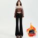 American Style Black Flared Jeans For Women, Fleece-Lined, Autumn And Winter New High-Waisted Slimming Button Pocket_mkmklike.com