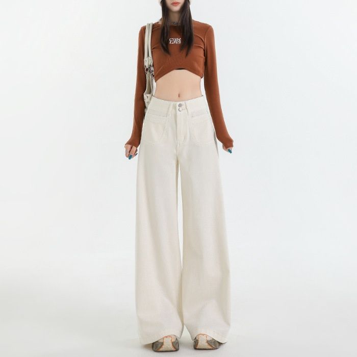 Minghai Retro High-waisted Wide-leg Jeans For Women, Autumn 2025 New Casual Loose Slimming Relaxed Straight Pants_mkmklike.com