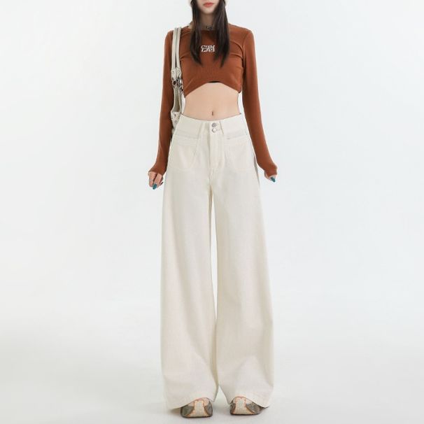 Minghai Retro High-waisted Wide-leg Jeans For Women, Autumn 2025 New Casual Loose Slimming Relaxed Straight Pants_mkmklike.com
