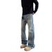 Men's Clothing High Street Cleanfit Cat Whisker Pattern Distressed Jeans Straight Flared Vibe Long Pants_mkmklike.com