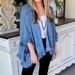 Women's Clothing Denim Cape Jacket With Flounce Hem – Stylish Batwing Sleeve Open Front Cardigan For Fall_mkmklike.com