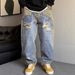 Men's Heavyweight Retro Ripped Patched Jeans Casual Straight Leg Loose Tapered Pants Autumn Fashion_mkmklike.com