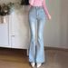 High-Waisted Stretchy Flared Jeans Korean Style with Double Buttons 0.8 Cm Hip Enhancing Padding Butt Lifting Effect Women's Denim_mkmklike.com