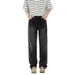 High Street Vintage Washed Denim Pants - Oversized Straight Leg Jeans With All-Over Print, Black/Blue (Sizes S-3XL, Unisex Streetwear Essential)_mkmklike.com