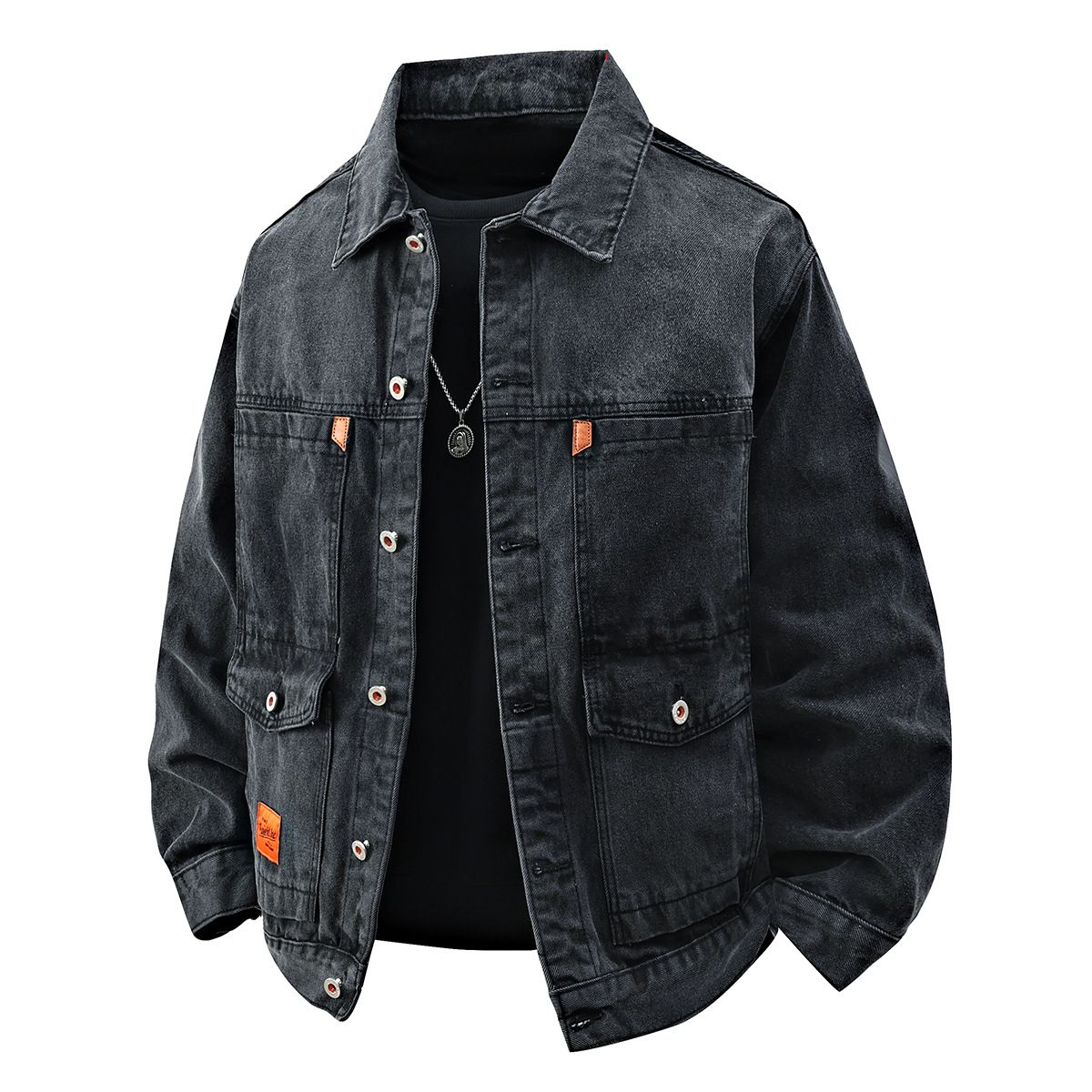 Men's Clothing Autumn Large Pocket Workwear Denim Jacket Men's Loose Casual Fashion Tops 2025 New Cross Border Trend Jacket_mkmklike.com