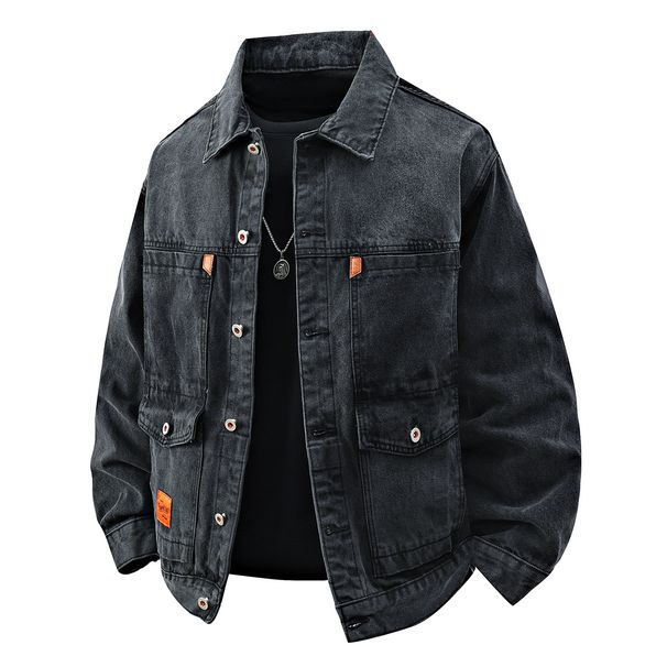 Men's Clothing Autumn Large Pocket Workwear Denim Jacket Men's Loose Casual Fashion Tops 2025 New Cross Border Trend Jacket_mkmklike.com