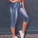 Women’S Distressed Stretch Capri Jeans – Streetwear Style With Drawstring Waist & Ripped Details_mkmklike.com