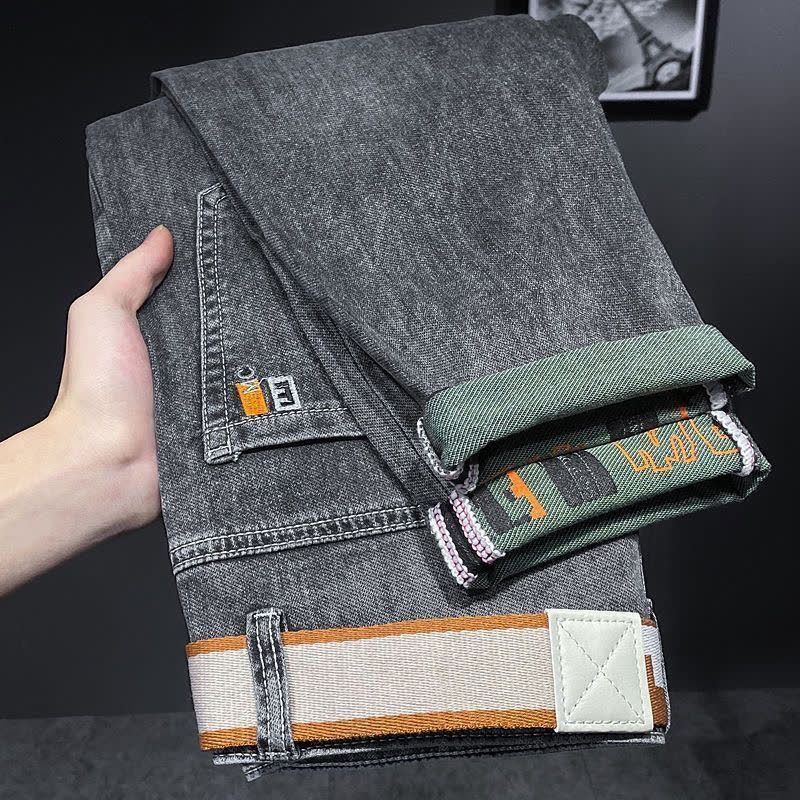 Men's Stretch Slim Straight Jeans - Vintage Washed Denim With Subtle Print, High Elasticity Comfort Fit (Blue/Black Grey, 28-36 Waist)_mkmklike.com