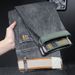 Men's Stretch Slim Straight Jeans - Vintage Washed Denim With Subtle Print, High Elasticity Comfort Fit (Blue/Black Grey, 28-36 Waist)_mkmklike.com