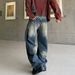 Streetwear Jeans - Vintage Graffiti Print Relaxed Straight-Leg Pants | Oversized Hip-Hop Denim With Distressed Details_mkmklike.com