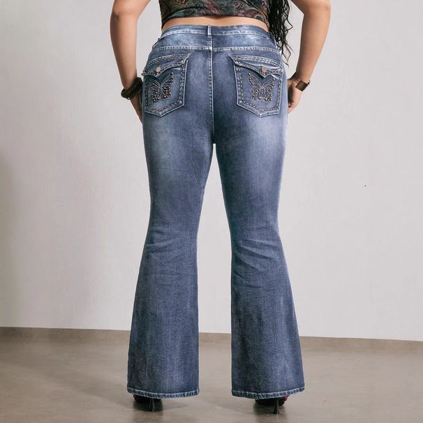 plus Size Slim Fit Beaded Embroidered Stretch Jeans for Women Sexy Hip Lifting Flared Denim_mkmklike.com