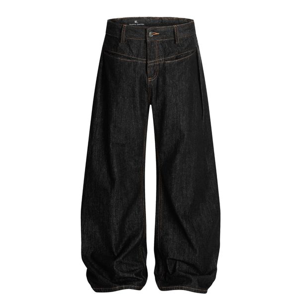 Men's High Street Vintage Loose Fit Distressed Denim Jeans - Retro Washed Black Straight Leg With Button Fly_mkmklike.com