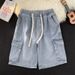 Men's Clothing Summer Youth Popular Harem Pants Lazy Men's Shorts Ins Trendy Mid Waist Straight Slightly Elastic Denim Shorts_mkmklike.com