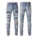 Men's Spring Summer Slim Fit Skinny Jeans Ripped Patchwork Distressed Paint Splatter Mid Waist Straight Pants With Side Zipper_mkmklike.com