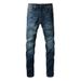 Men's Clothing Blue Slim Stretch Jeans Trendy High Street Trousers Slim Fit Stretch Jeans - Classic Blue Denim Pants For Casual & Streetwear Style_mkmklike.com