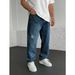 Men's American Style Ripped Retro Beggar Jeans Straight Leg Loose Fit Summer Trendy Long Pants Version_mkmklike.com