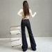 Women's Dark Blue Colorfast Low Rise Flared Jeans Autumn/Winter Style Regular Fit English Fashion Solid Polyester Denim_mkmklike.com