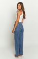 K European And American Women's Diagonal Waist Cross Retro Nail Bead Straight Tube Fringed Denim Pants_mkmklike.com