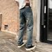 Men's Clothing Trendy Washed Straight Casual Pants Distressed Hole Denim Trousers Ripped Patches Embroidered Jeans_mkmklike.com