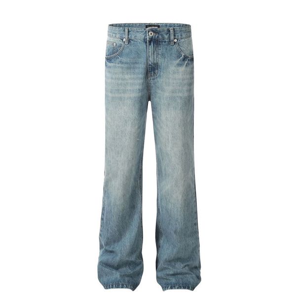 Washed Denim Long Trendy Brand High Street Men's American Style Loose Casual Distressed Straight-Leg Wide-Leg Pants_mkmklike.com