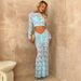 Women's perspective round neck high waist long sleeve waist hip skirt two-piece lace skirt_mkmklike.com