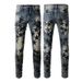 Fashion Casual Slim Fit Handsome Jeans Men's PU Pentagram Patch Splicing Trendy American High Street Ripped Stars_mkmklike.com