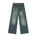 Men's Clothing Washed Jeans Men's Handsome Loose Washed Straight Wide Leg Mopping Pants_mkmklike.com