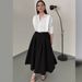 Women's Clothing all match solid color shirt high waist large swing skirt two piece suit_mkmklike.com