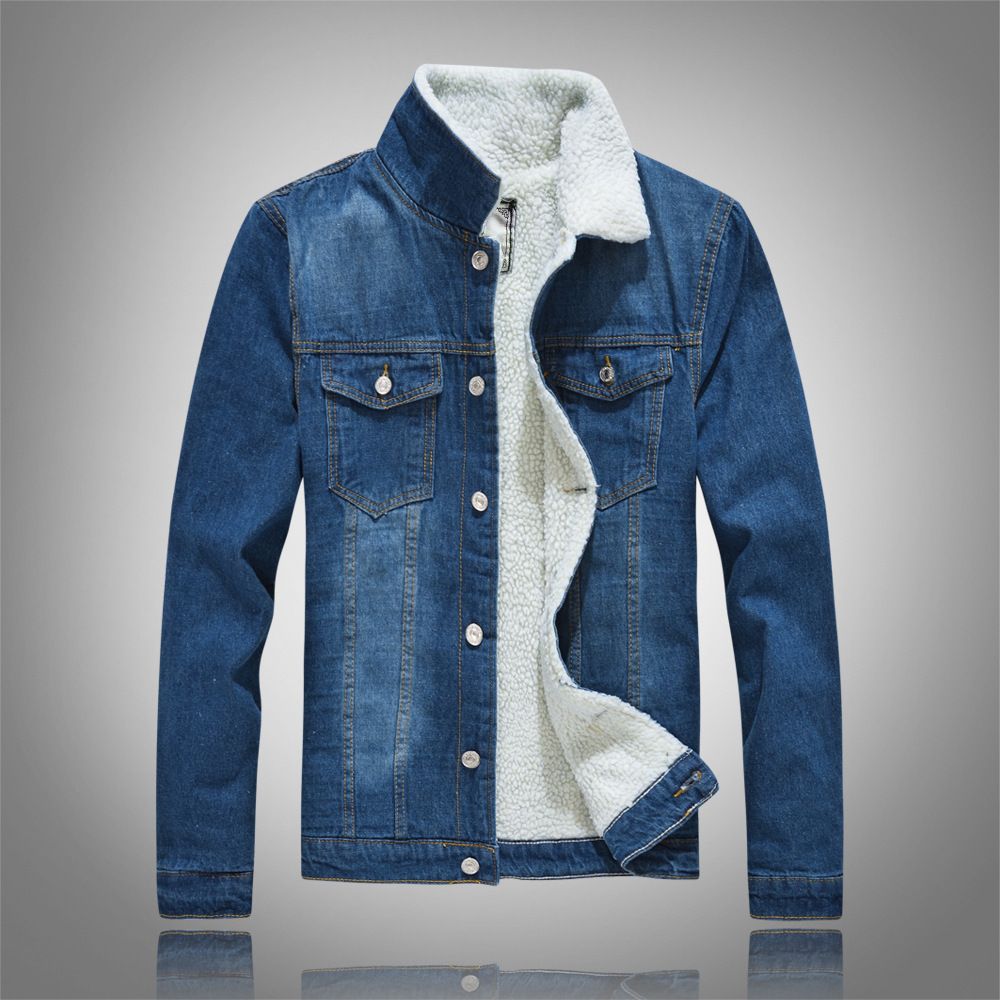 Men's Clothing Men's Winter Large Size Lamb Wool Denim Jacket Blue Slim Long Sleeve Jacket Plus Velvet Top_mkmklike.com