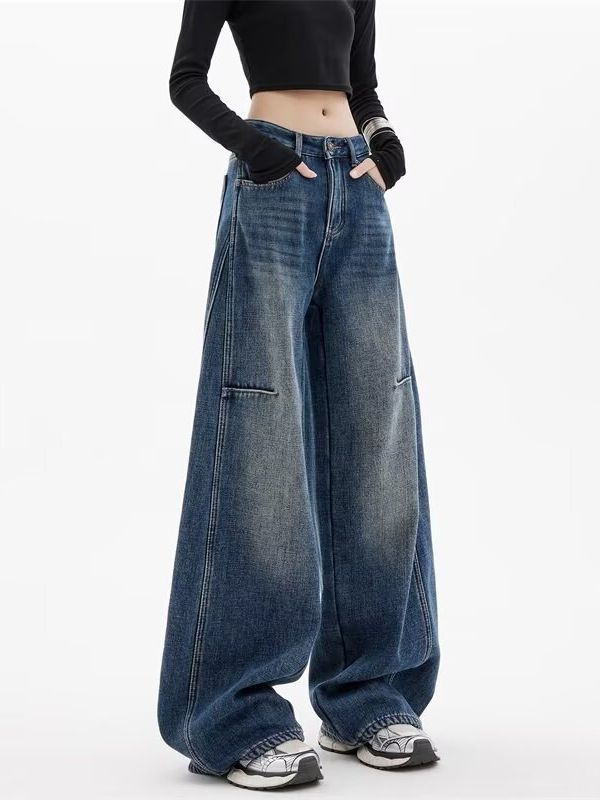 Vintage Distressed Wide-Leg Jeans For Women – Retro Blue High-Waisted Ripped Denim Pants (XS-4XL)_mkmklike.com