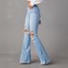 K New High Waisted Ripped Jeans, Women's Streetwear, Spicy Girls, Flared Pants, Long Pants_mkmklike.com