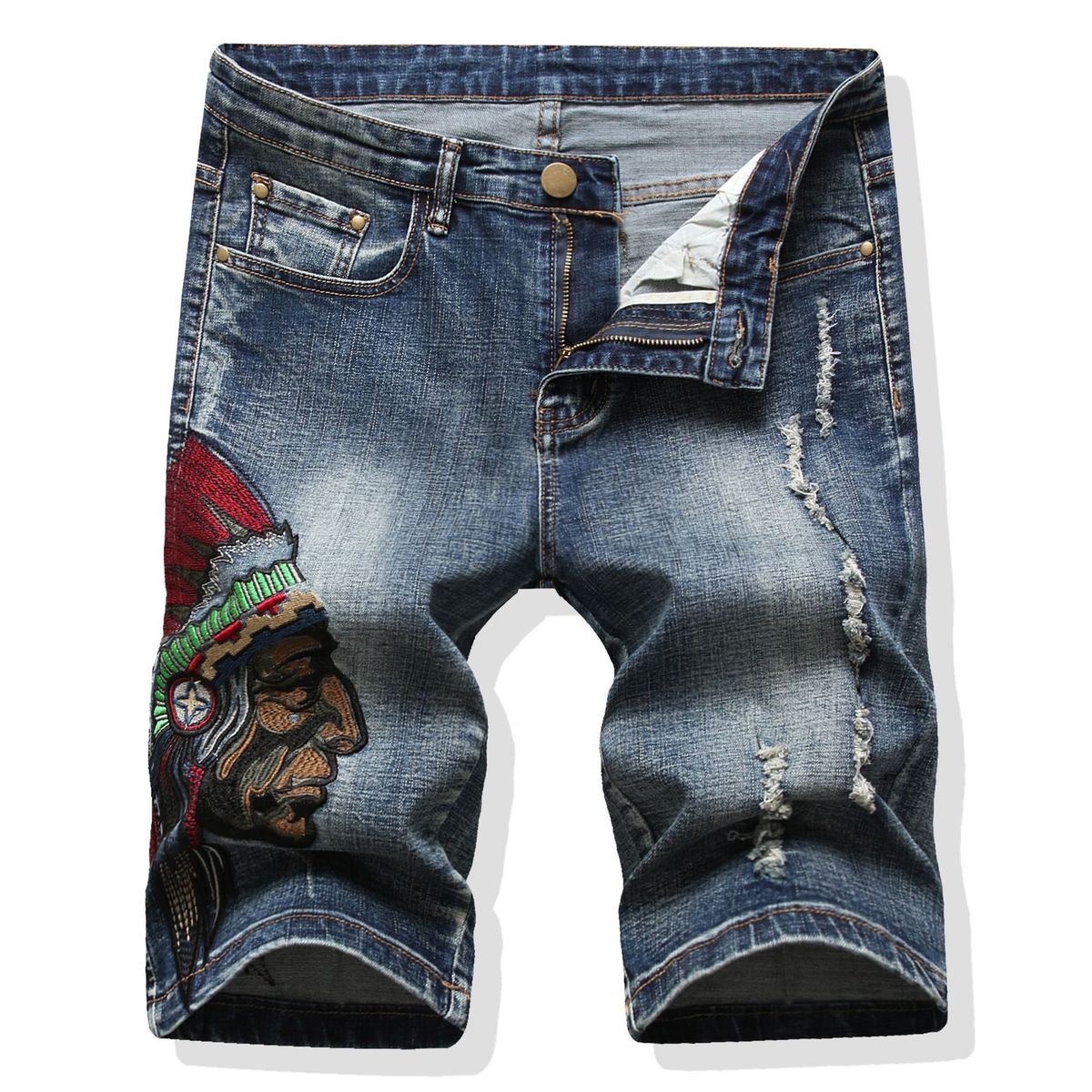 Indian Embroidered Denim Shorts Men New Cross Border_mkmklike.com