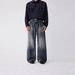 Men's Heavyweight Distressed Jeans – Relaxed Fit Vintage Denim Pants With Cat Whisker Wash (Blue Black)_mkmklike.com