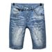 Men's Vintage Paint Splatter Distressed Denim Shorts Slim Straight Fit Retro Washed Knee-Length Jean Shorts_mkmklike.com