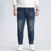 Large Size Men's Spring And Autumn Tide Brand Embroidered Jeans Men's American Retro Elastic Waist Drawstring Ribbed Foot Jeans_mkmklike.com