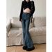 Trendy Hot Girl Blue Jeans For Women, Autumn 2024 New Korean Style High-waisted Slimming Stretchy Frayed Hem Micro-flare_mkmklike.com