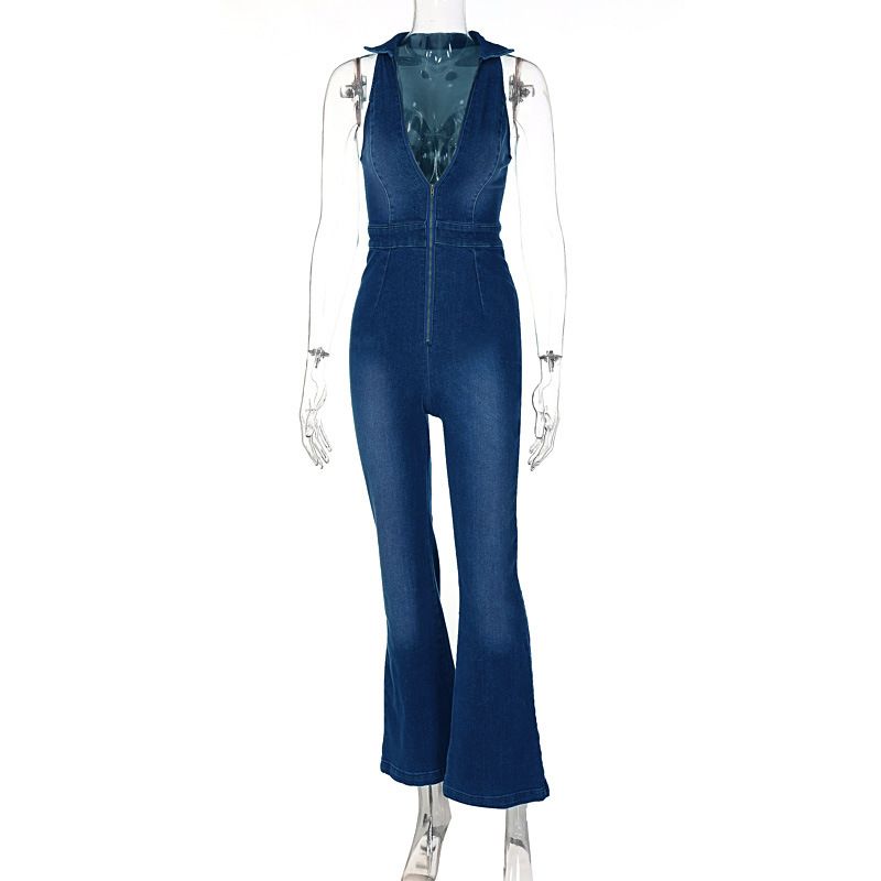Euro-American Style Women's Clothing New Slim-fit Slim-looking Fashionable Street Retro Style High-waisted Denim Overalls_mkmklike.com