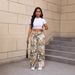 Women's Printed Cargo Pants - Mid-Rise Stretch Denim With Artistic Floral Design (S-2XL, Comfort Fit For Work & Weekend)_mkmklike.com