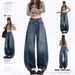 2026 Spring New Style Women's High-Waisted Loose-Fit Curved-Cut Wide-Leg Straight-Leg Floor-Length Jeans With Adjustable_mkmklike.com