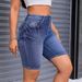 Women's Stretch Denim Shorts With Embroidery – Mid-Length Comfort For Casual & Streetwear_mkmklike.com