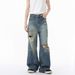 Men's Clothing Four Seasons Distressed Fashion Dirty Dyed Retro Wide Leg Jeans Casual_mkmklike.com