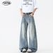 LKTM Men's Retro Bamboo Pattern Curved Jeans Summer Wide Leg Pants Trendy Archer0603 Men's Wear for Unisex_mkmklike.com