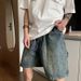 Men's American Classic Washed Jeans Multi Pocket Drawstring Summer Trendy Loose Straight Leg Five Point Fashion Pants_mkmklike.com