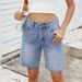 K New Straight Leg Casual Frayed Denim Shorts For Women_mkmklike.com