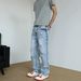 Men's Distressed Denim Jeans Classic Washed Straight Leg Vintage Blue Casual Streetwear Comfortable Straight Leg Fit_mkmklike.com