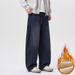 Fleece Silk Casual Pants Men's Pleated Imitation Jeans Men's Fleece Pants Men's Pants Men's_mkmklike.com