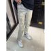 Men's Clothing Ripped Patch Jeans Men's Slim Fit Patchwork Ripped Jeans With Stretch - Trendy Distressed Denim Pants For Casual Wear_mkmklike.com